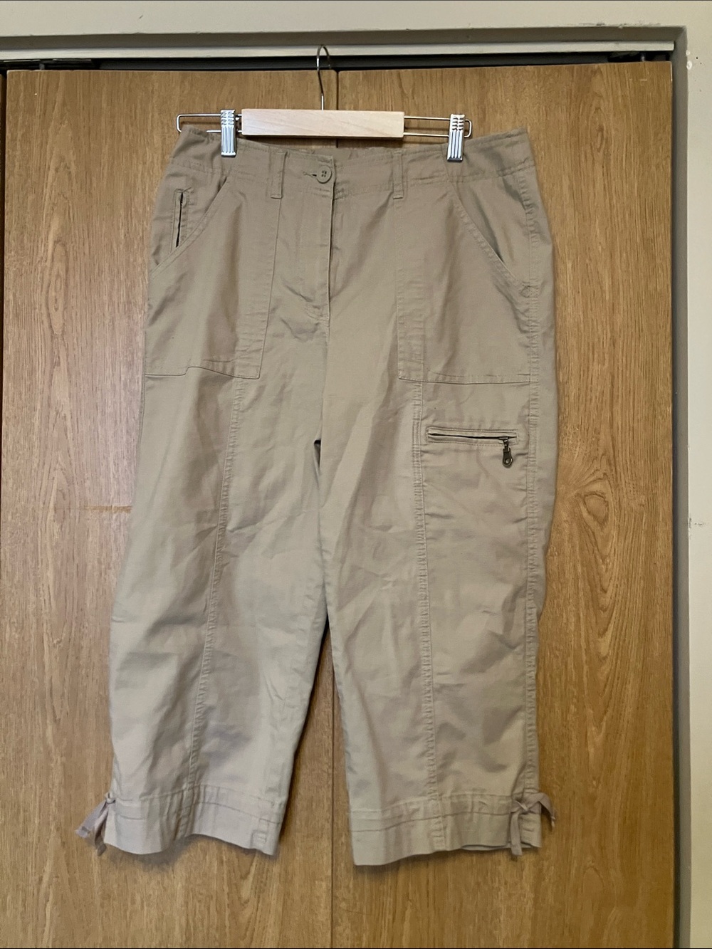 Alia Women's Tan Cargo Capris with Zip Pocket